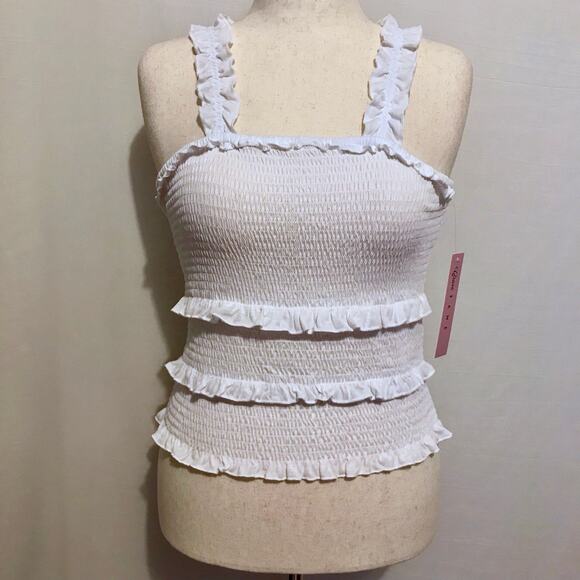 Crave Fame NWT White Smocked Sleeveless Top Juniors L - Picture 2 of 11